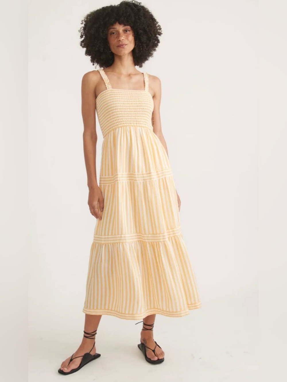 Marine Layer || Selene Maxi Dress in Golden Yellow Stripe